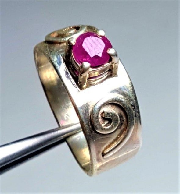 Sterling Silver Round Cut Natural Ruby Ring - RING SIZE 7.5 US Adjustable (1 of 3)