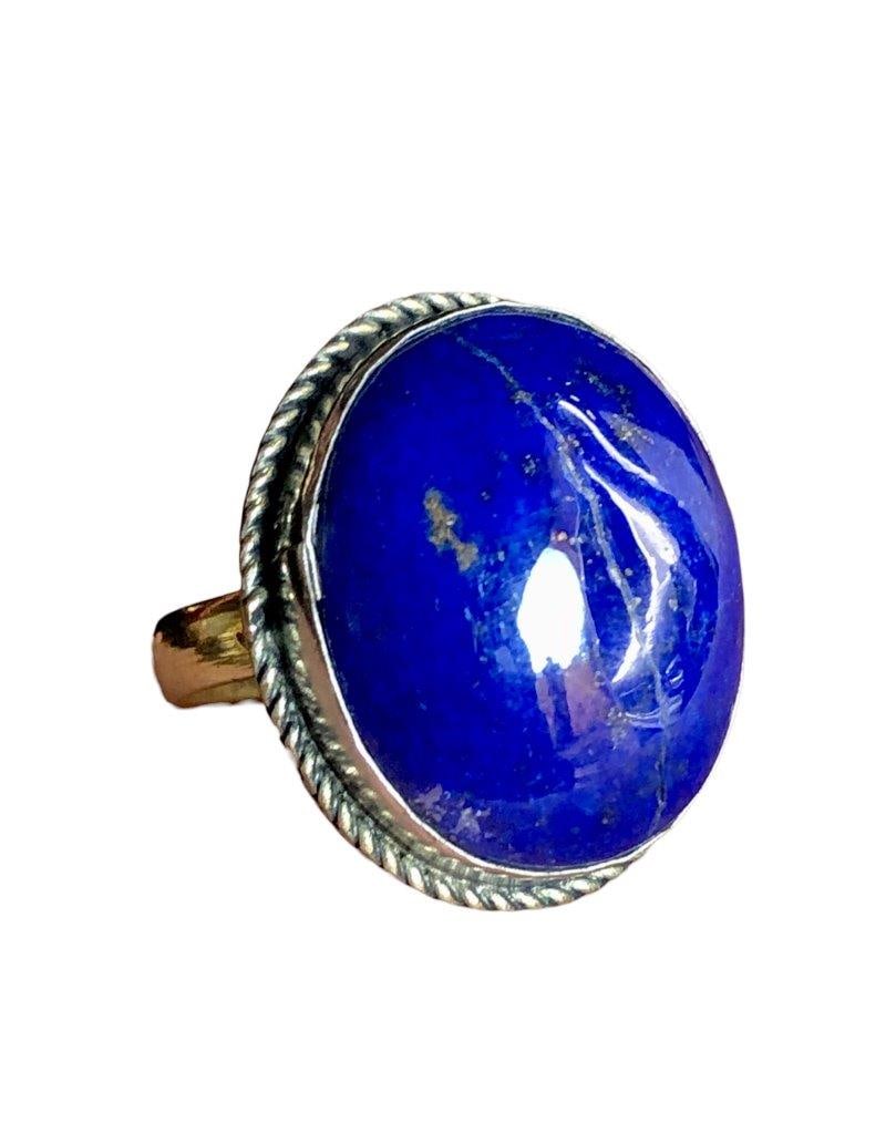 Large lapis ring, handmade ring, brass ring - 2