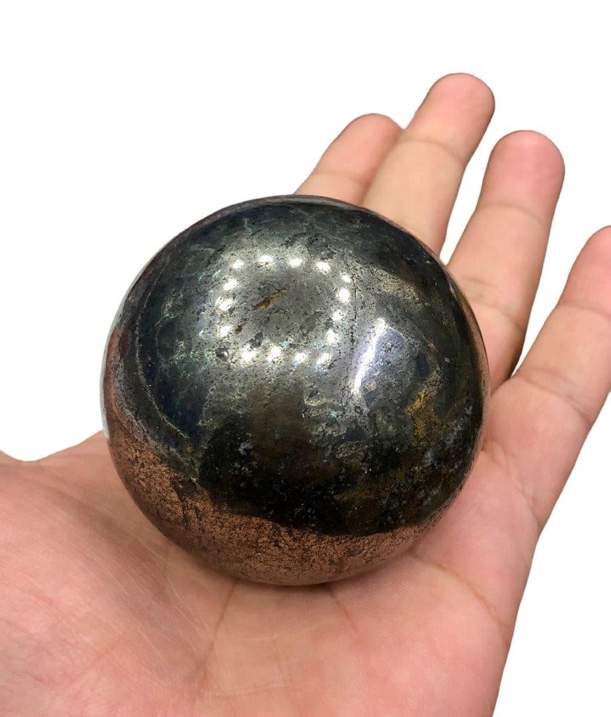 Polished Pyrite Sphere 450 Grams: Polished Pyrite Sphere 450 GramsShipping Rate: $55.00 .shipping rates are determined by Parcel weight and destination.Combined shipping: We offer combine shipping on multiple items purchased to reduce