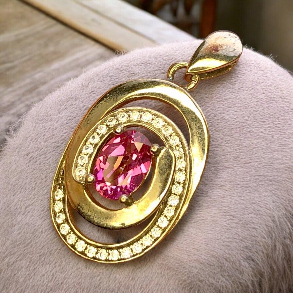 Intense Pink Tourmaline Pendant Necklace Sterling Silver Jewelry (1 of 4)