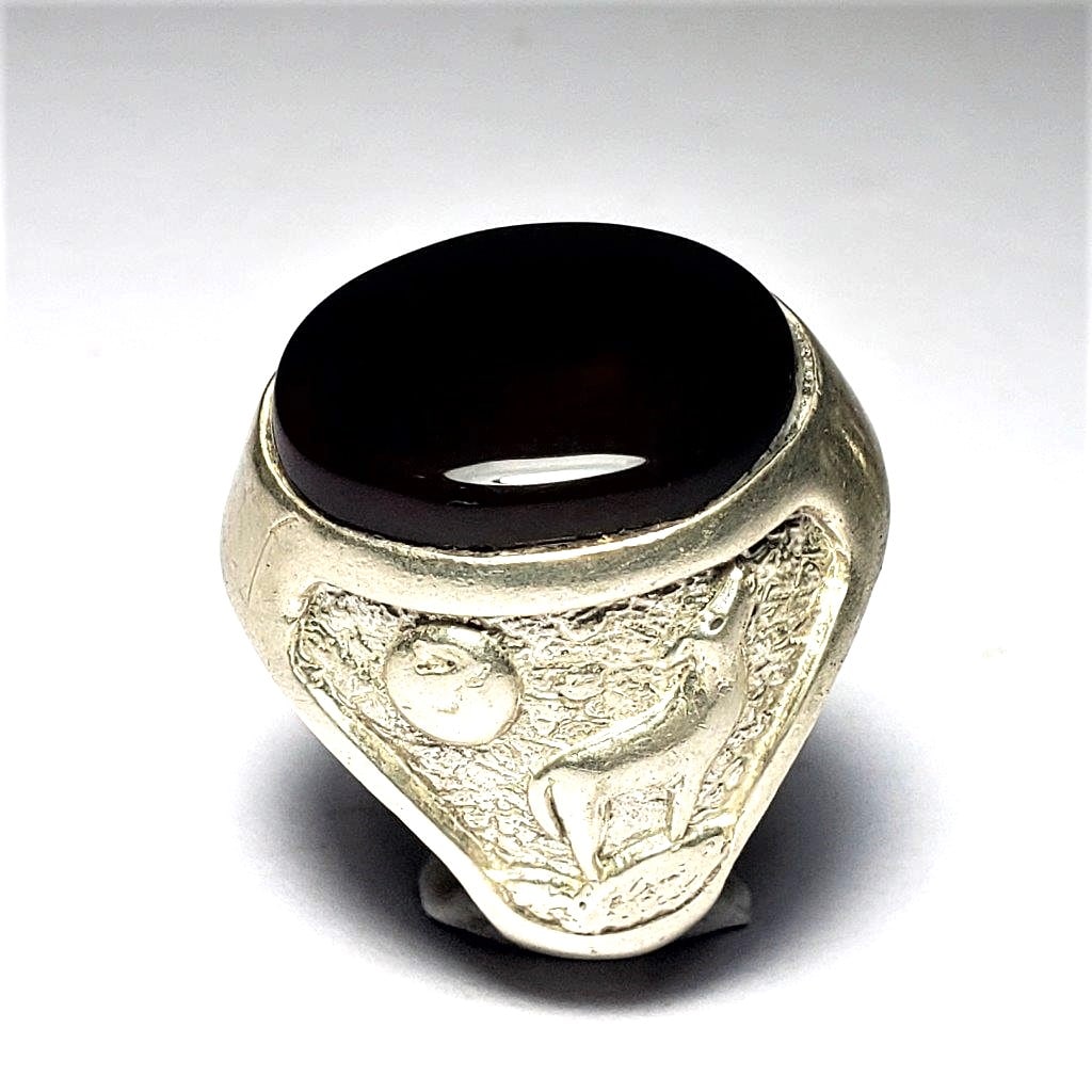 Old Style Sterling Silver Agate Ring - 2