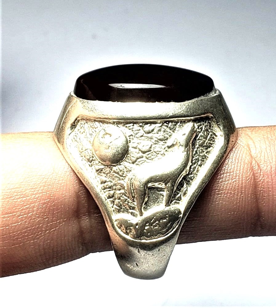 Old Style Sterling Silver Agate Ring - 4