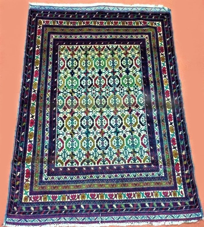 Hand Knotted Wool Tribal Kabuli Afghan Rug (1 of 4)