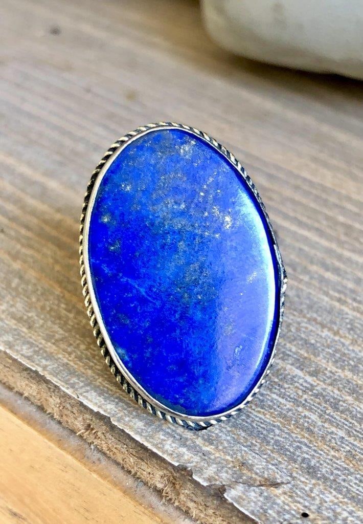 Lapis Lazuli Ring, Brass Ring, Gemstone Boho Ring - 2