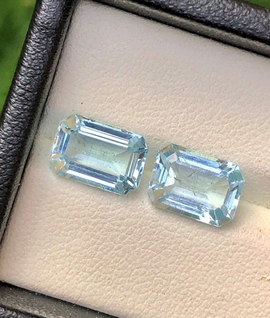 5.20 Carats Paired Santa Maria Aquaamarine Gemstones for Earrings - 10X8X5 mm: 5.20 Carats Paired Santa Maria Aquaamarine Gemstones for Earrings - 10X8X5 mm Shipping: