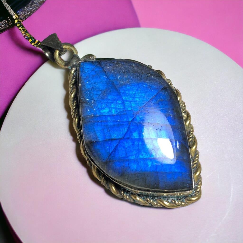 Labradorite Pendent, Blue sterling silver gemstone (1 of 3)
