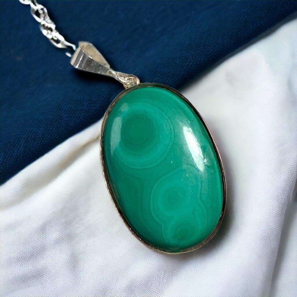 Sterling Silver Statement Pendant for Women Malachite Necklace Pendant (1 of 2)