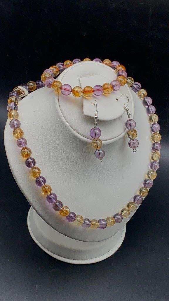 Natural Gemstone Beads Bracelet Necklace & Earrings Set Colorful Flourite JEWELRY (1 of 3)