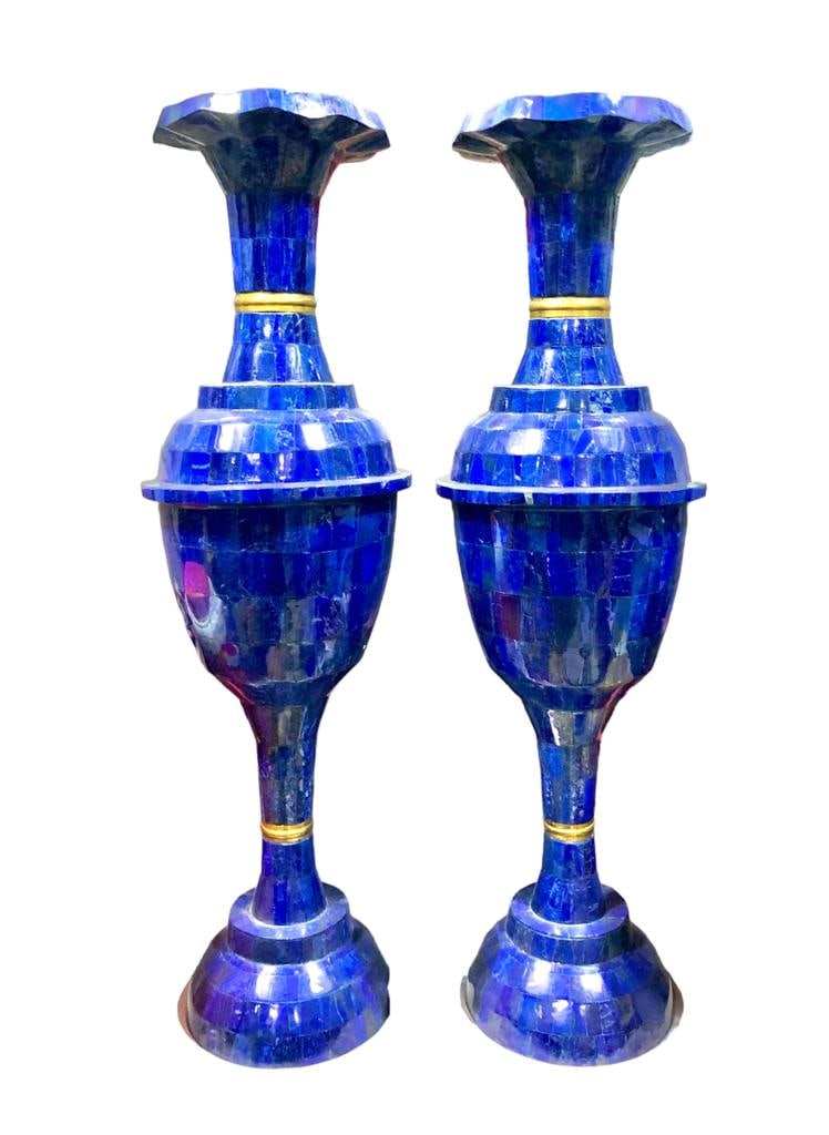 HUGE Beautiful Lapis Lazuli Pair Vases - 25 KG - 40 INCH (1 of 3)
