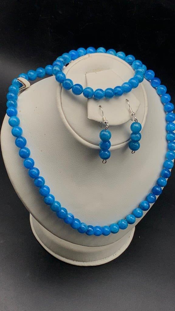 Natural Gemstone Beads Bracelet Necklace & Earrings Set Apatite JEWELRY: Natural Gemstone Beads Bracelet Necklace & Earrings Set Apatite JEWELRY Shipping: