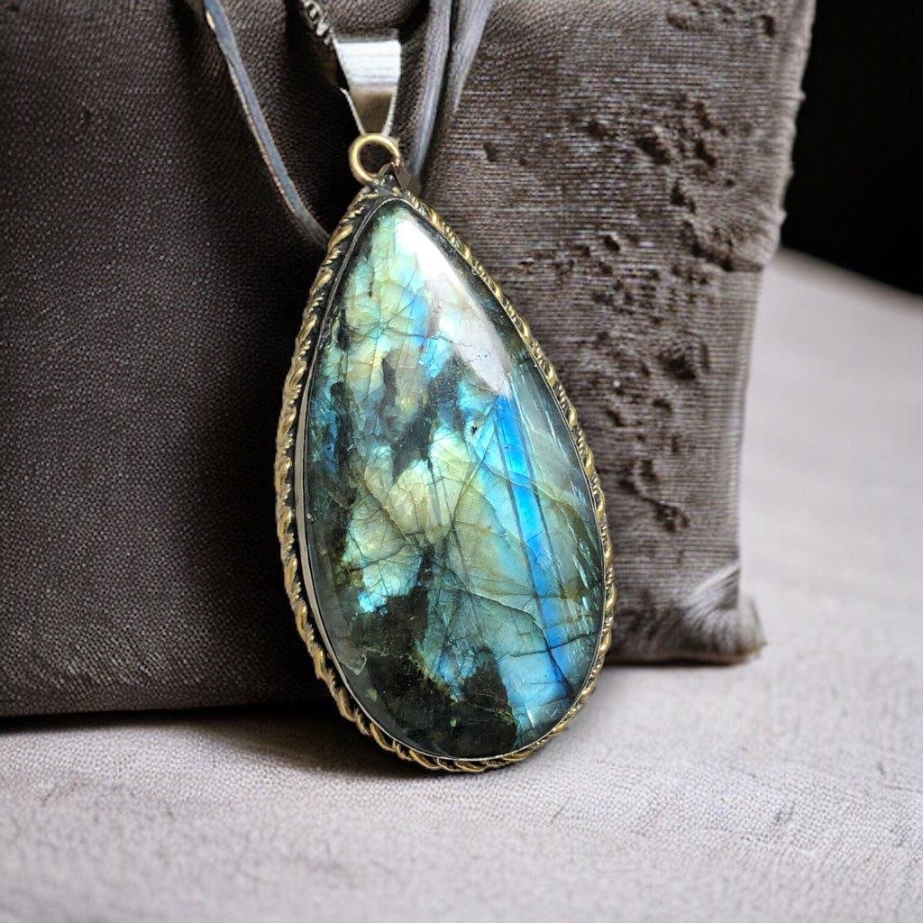 Blue Fire Labradorite Pendant Handmade Jewelry Multi Color Gemstone (1 of 5)