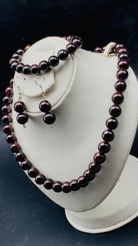 Natural Gemstone Beads Bracelet Necklace & Earrings Set BLACK TOURMALINE JEWELRY (1 of 3)