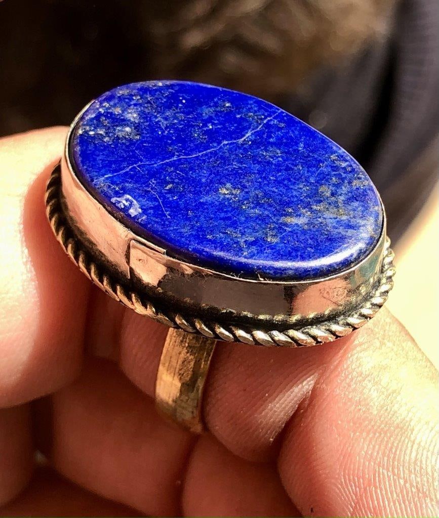 Lapis Lazuli Brass Ring,: Lapis Lazuli Brass Ring, Shipping: $36.00. Shipping rates are determined by Parcel weight and destination.