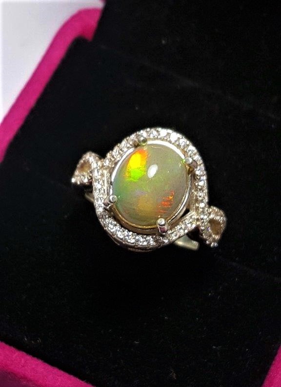 Silver Opal Ring Rose Gold - 2
