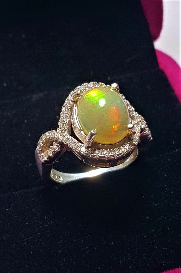Silver Opal Ring Rose Gold - 3