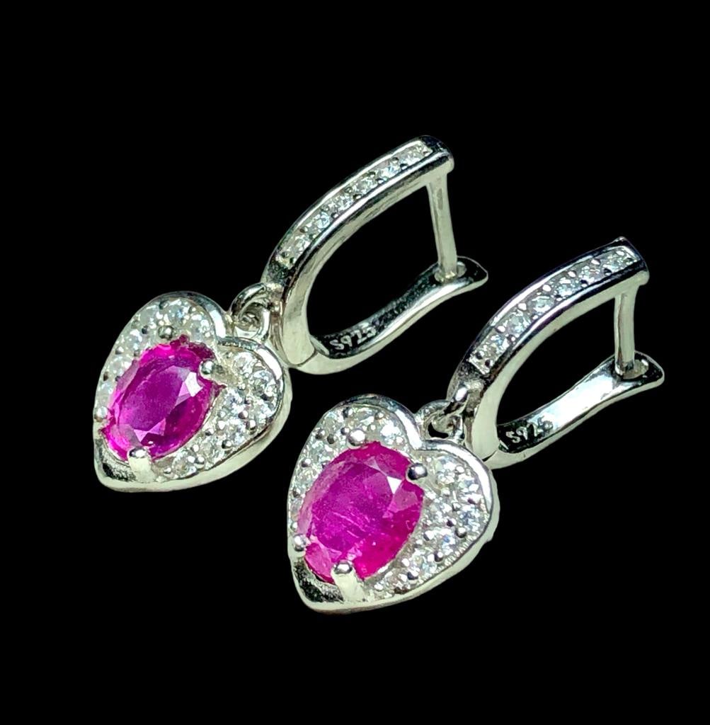 Natural Ruby Earrings in Silver - 2
