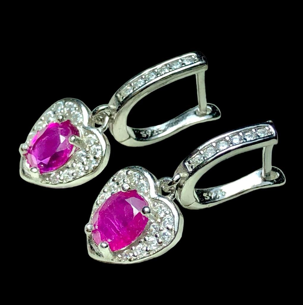 Natural Ruby Earrings in Silver - 4