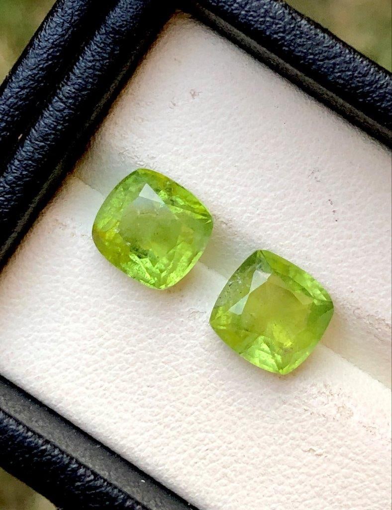 7.65 Carats Natural Peridot Paired Gemstone - Best For Earrings - 9X8.5X6 mm: 7.65 Carats Natural Peridot Paired Gemstone - Best For Earrings - 9X8.5X6 mm Choose design of your own and we will make it for youWe accept custom order in Sterling Silver, Gold and Platinum in WholeS