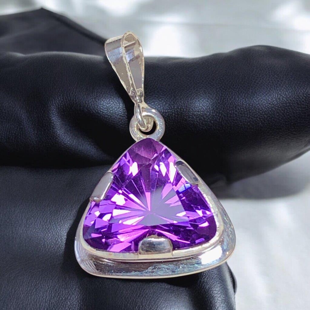 Amethyst Necklace, 925 Solid Sterling Silver, Trillion Cut Purple Amethyst Quartz Gemstone Jewelry (1 of 4)