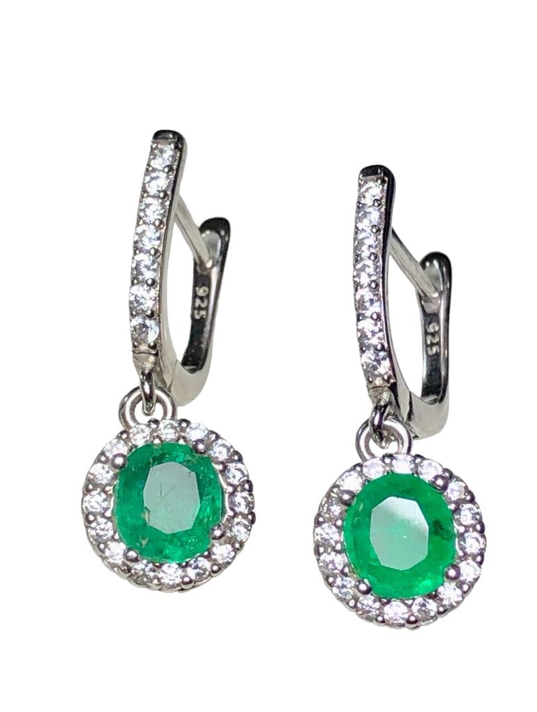 Emerald Green Earrings in Silver, Emerald Drop Stud Earrings, March Birthstone (1 of 6)