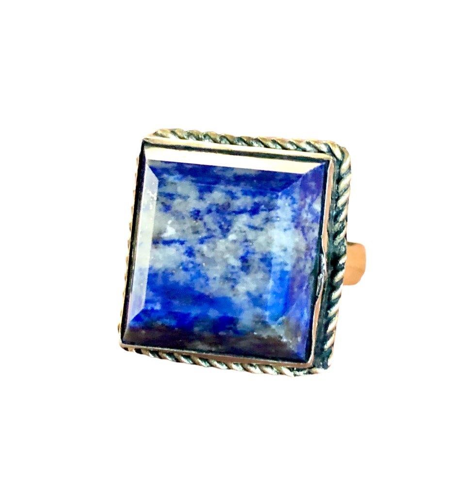 lapis ring, handmade ring, brass ring, gemstone ring - 2