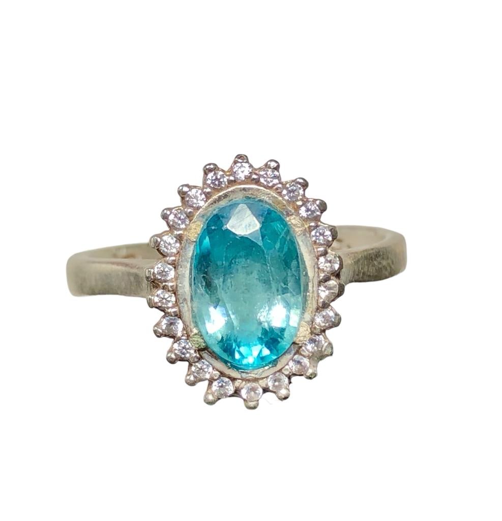 Fine Quality Natural Blue Zircon Sterling Silver Ring - RING SIZE 7.8 US Adjustable (1 of 5)