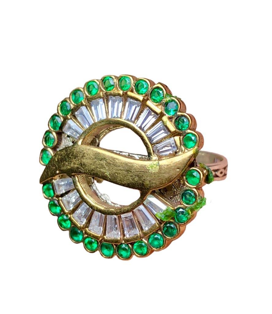 Bronze Authentic Ring With Green Stones and Zircons (1 of 2)