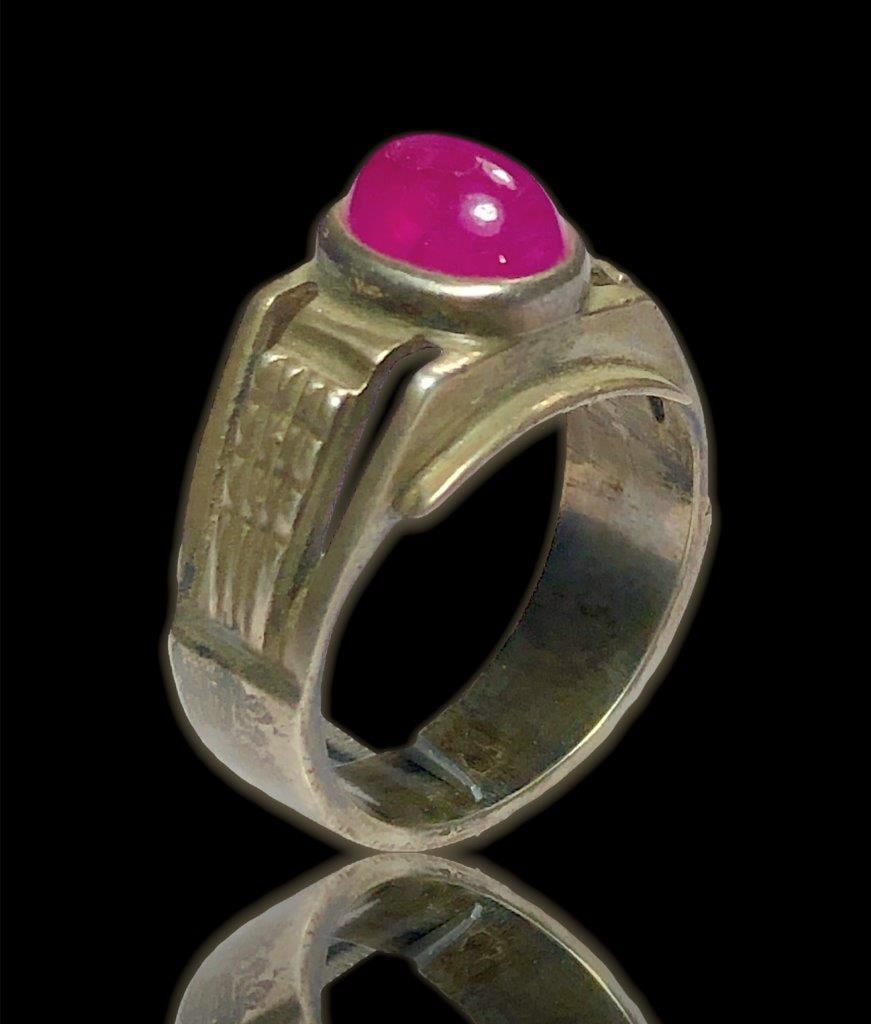 Promise Ring, Silver Natural Ruby Cab Ring - 3