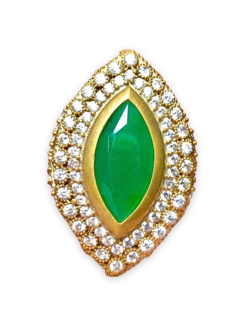 Gold Plated Zirconic Ring With Green Stone: Gold Plated Zirconic Ring With Green Stone FREE SHIPPING Shipping rates are determined by Parcel weight and destination.