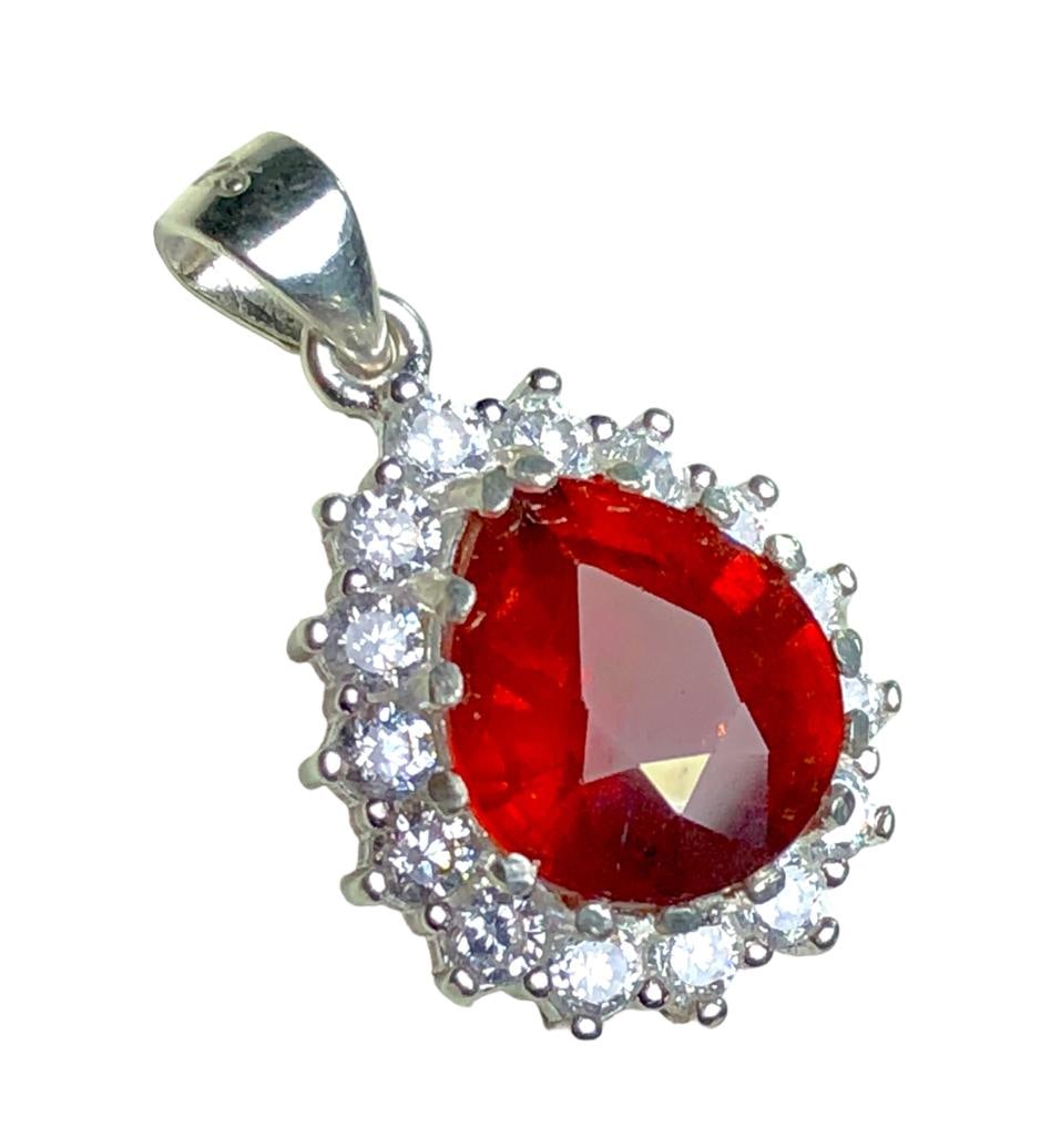 Sterling Silver Natural Spessartite Garnet Pendant Necklace With Zircons: Sterling Silver Natural Spessartite Garnet Pendant Necklace With Zircons FREE SHIPPING Shipping rates are determined by Parcel weight and destination.