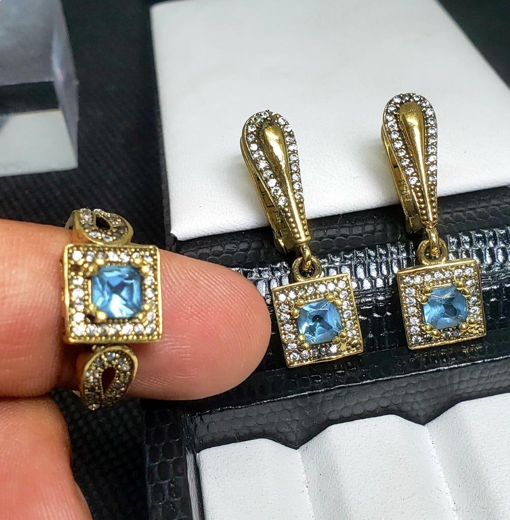 Blue Stone Earrings and Ring: Blue Stone Earrings and Ring FREE SHIPPING Shipping rates are determined by Parcel weight and destination.