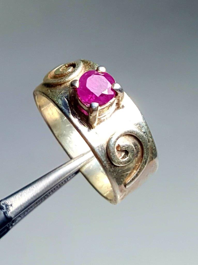 Sterling Silver Round Cut Natural Ruby Ring - RING SIZE 7.5 US Adjustable - 2