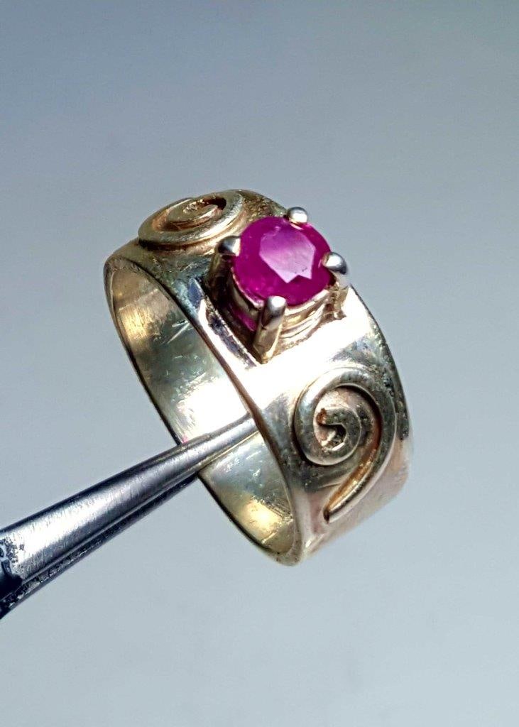 Sterling Silver Round Cut Natural Ruby Ring - RING SIZE 7.5 US Adjustable - 3