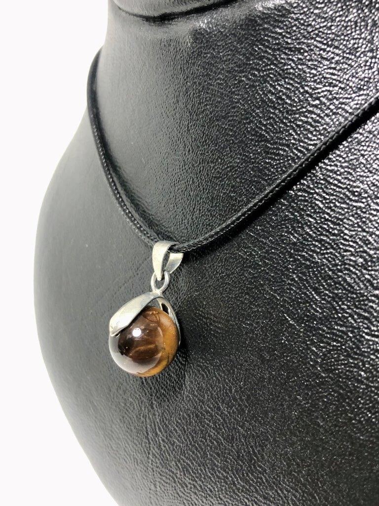 Natural Tiger Eye Pendant in Sterling Silver Setting – Round Cabochon Gemstone (1 of 6)