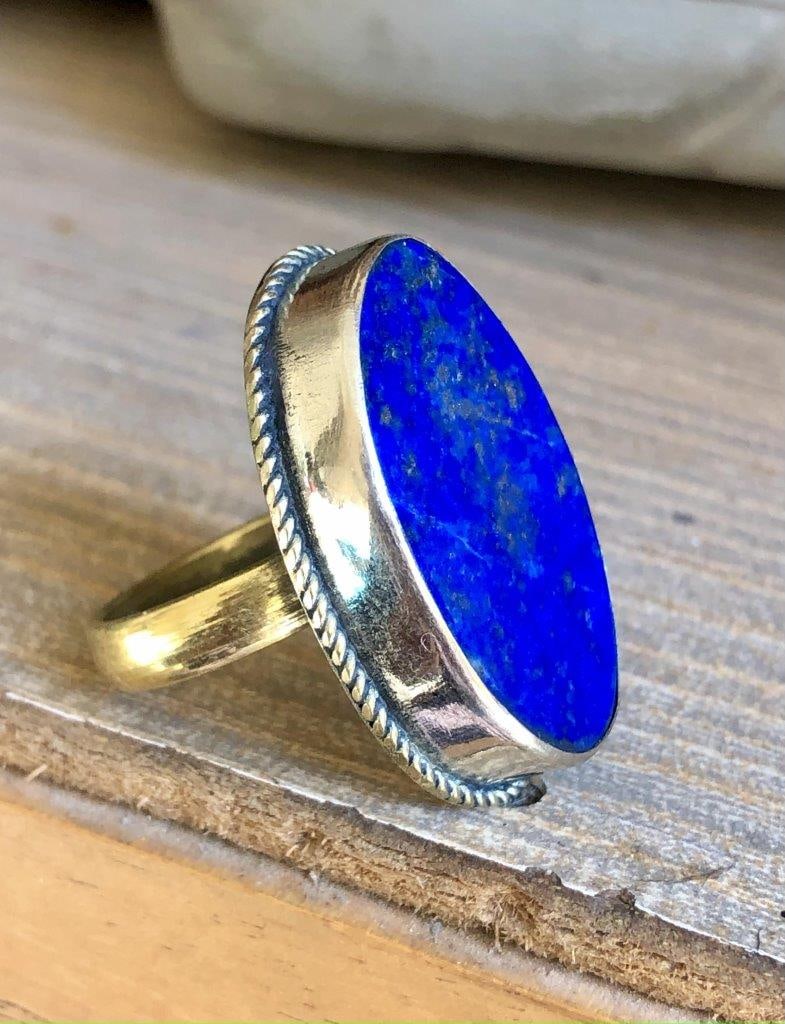 Lapis Lazuli Ring, Brass Ring, Gemstone Boho Ring: Lapis Lazuli Ring, Brass Ring, Gemstone Boho Ring Shipping: $23.00. Shipping rates are determined by Parcel weight and destination.