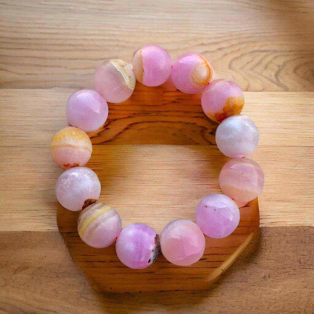 Pink Carrabian Calcite Beaded Bracelet: Pink Carrabian Calcite Beaded Bracelet Shipping: