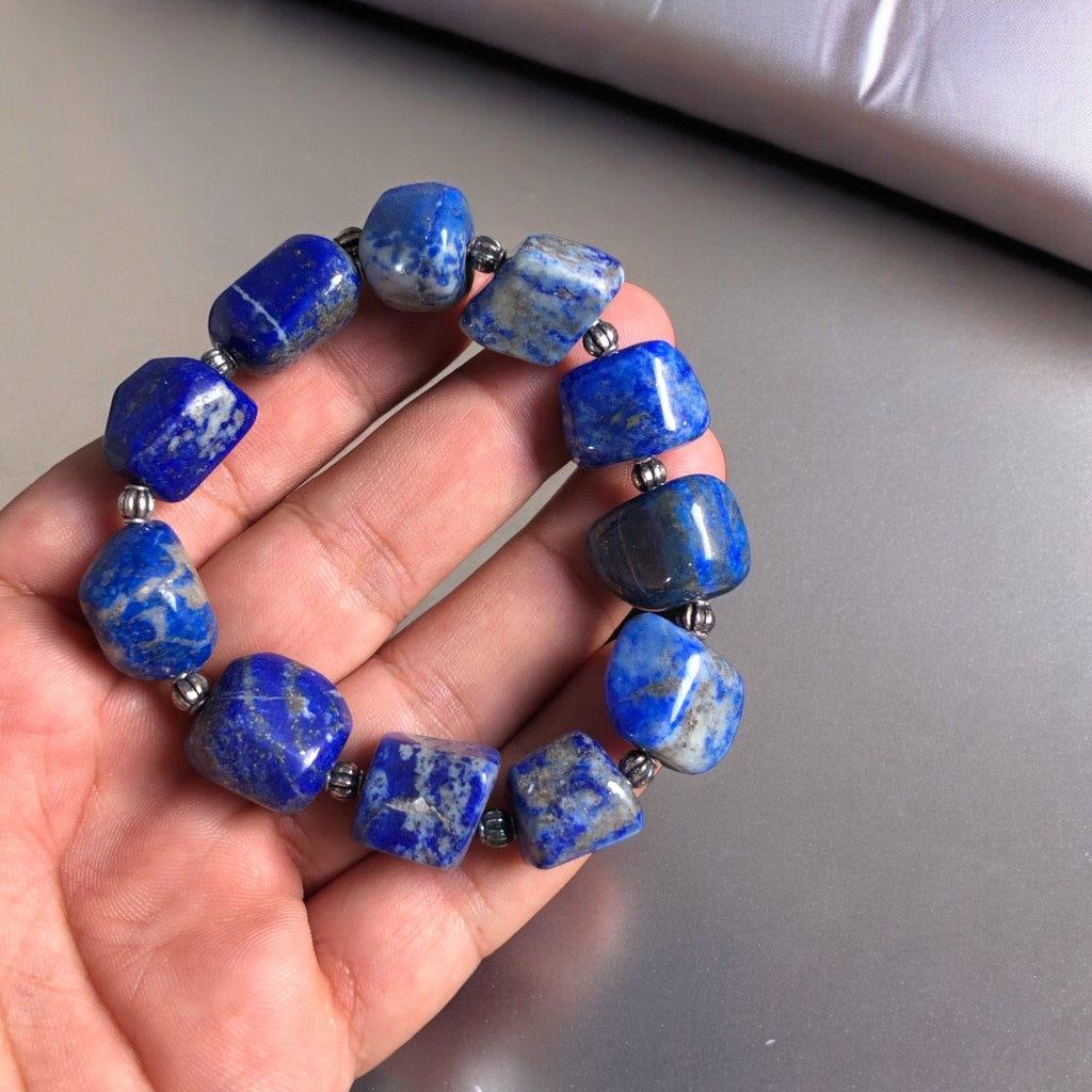 Royal Blue Lapis Lazuli Beaded Bracelet: Royal Blue Lapis Lazuli Beaded Bracelet Shipping: