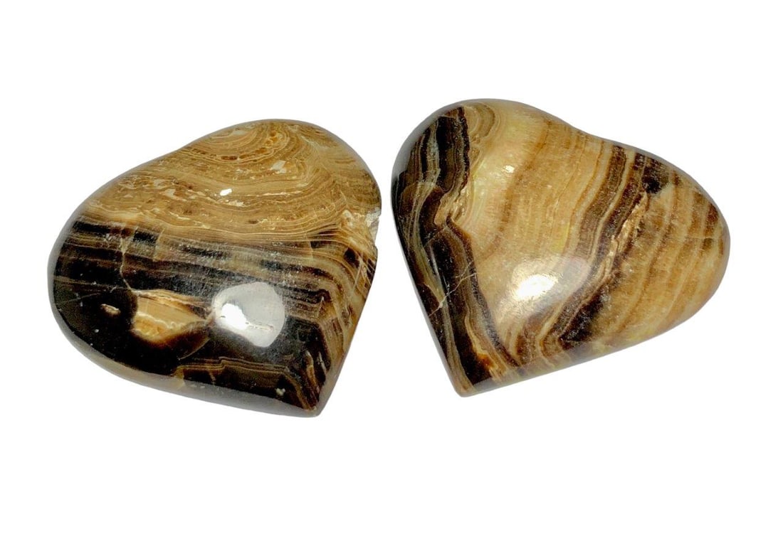 197 Grams Paired Chocolate Calcite Hearts: 197 Grams Paired Chocolate Calcite Hearts Shipping: $36.00. Shipping rates are determined by Parcel weight and destination.