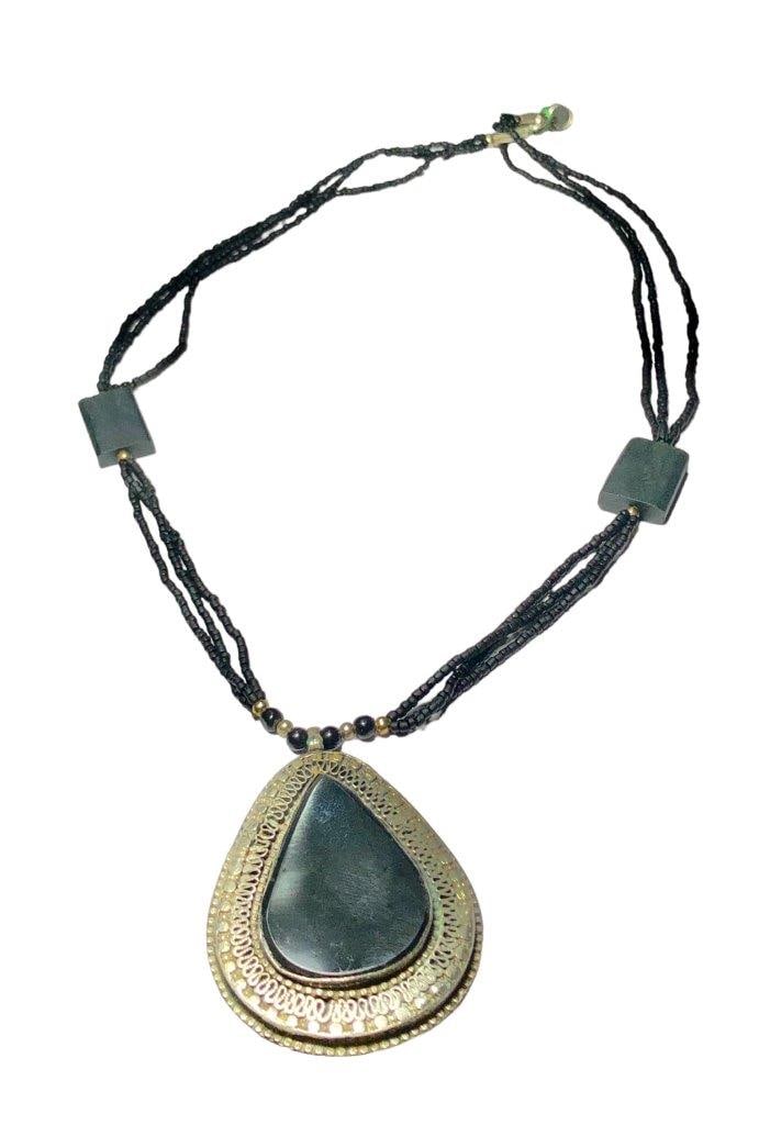 Black Agate Charm Necklace - Handmade Jewelry (1 of 3)