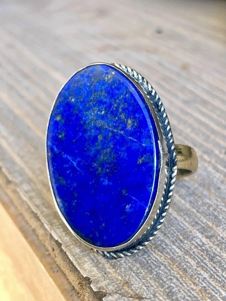 Lapis Lazuli Ring, Brass Ring, Gemstone Boho Ring - 3