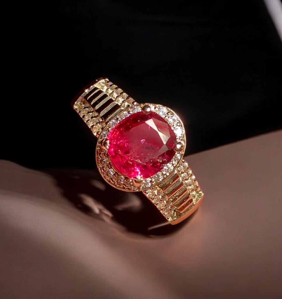 Natural Rubelite Tourmaline in Sterling Silver -Ring Size - 10 US: Natural Rubelite Tourmaline in Sterling Silver -Ring Size - 10 USStones Weight: 3 Carats Jewelry Weight: 12.15 Grams Choose design of your own and we will make it for youWe accept custom order in Ster