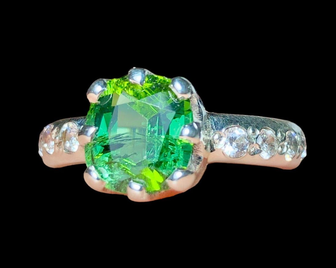 Mint Green Tourmaline Ring in Silver RING SIZE - 8.5 US: Mint Green Tourmaline Ring in Silver RING SIZE - 8.5 USStone Weight: 3 Carats Ring Size: 8.5 US (Adjustable)Ring Weight: 5.20 Grams Choose design of your own and we will make it for youWe accept custo