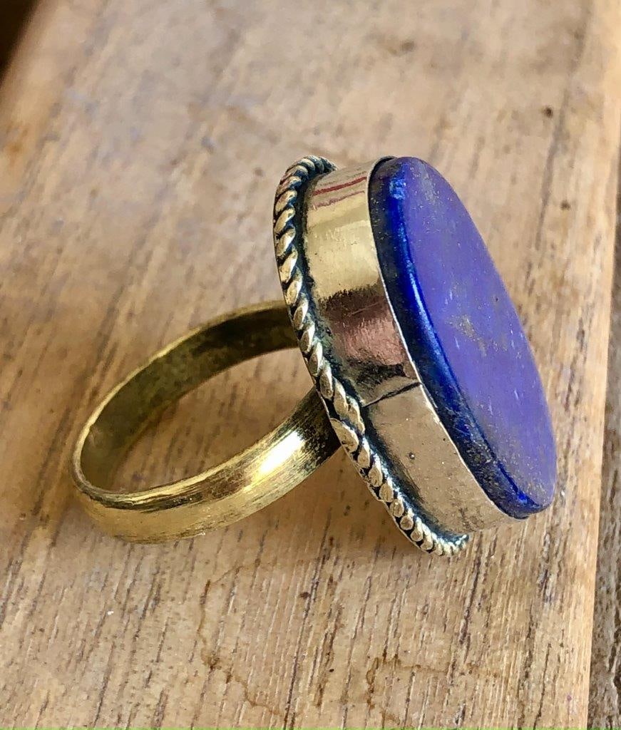 Lapis Lazuli Ring, Brass Gemstone Ring, Knot Designer Ring (1 of 3)