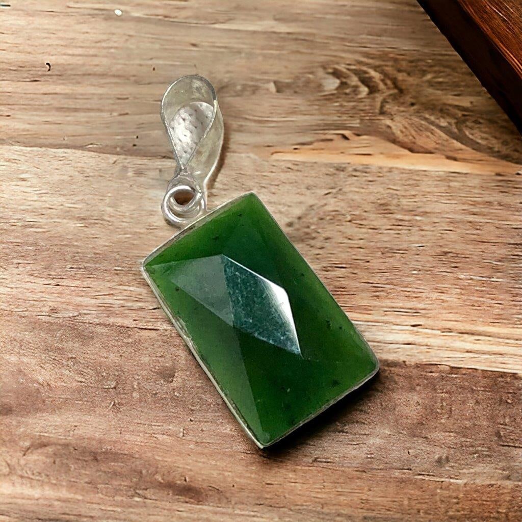 Faceted Natural Nephrite Pendant: Faceted Natural Nephrite Pendant Shipping: