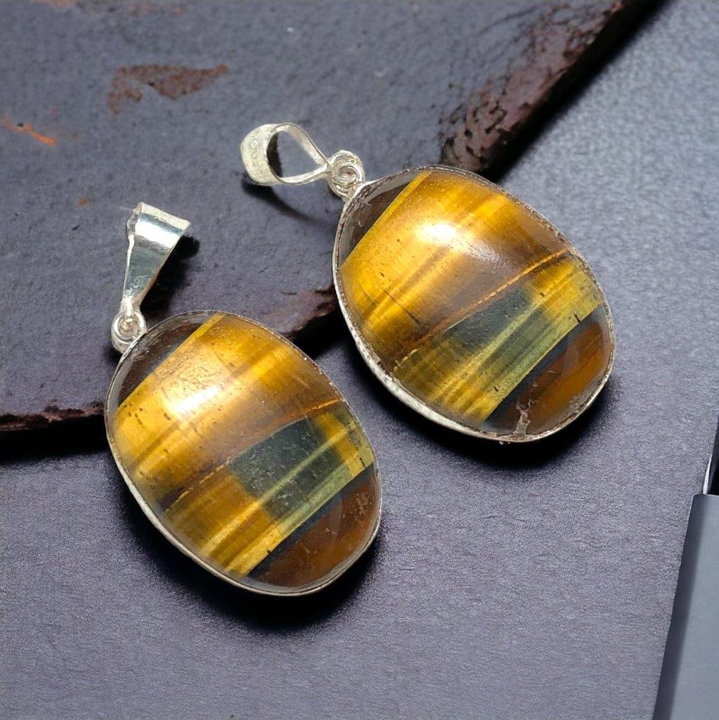 Paired Tiger’s Eye Handmade Pendants: Paired Tiger’s Eye Handmade Pendants Shipping: