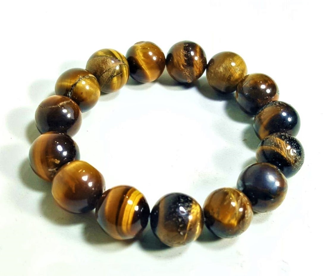 Tiger Eye bracelet round heart chakra healing stone (1 of 2)