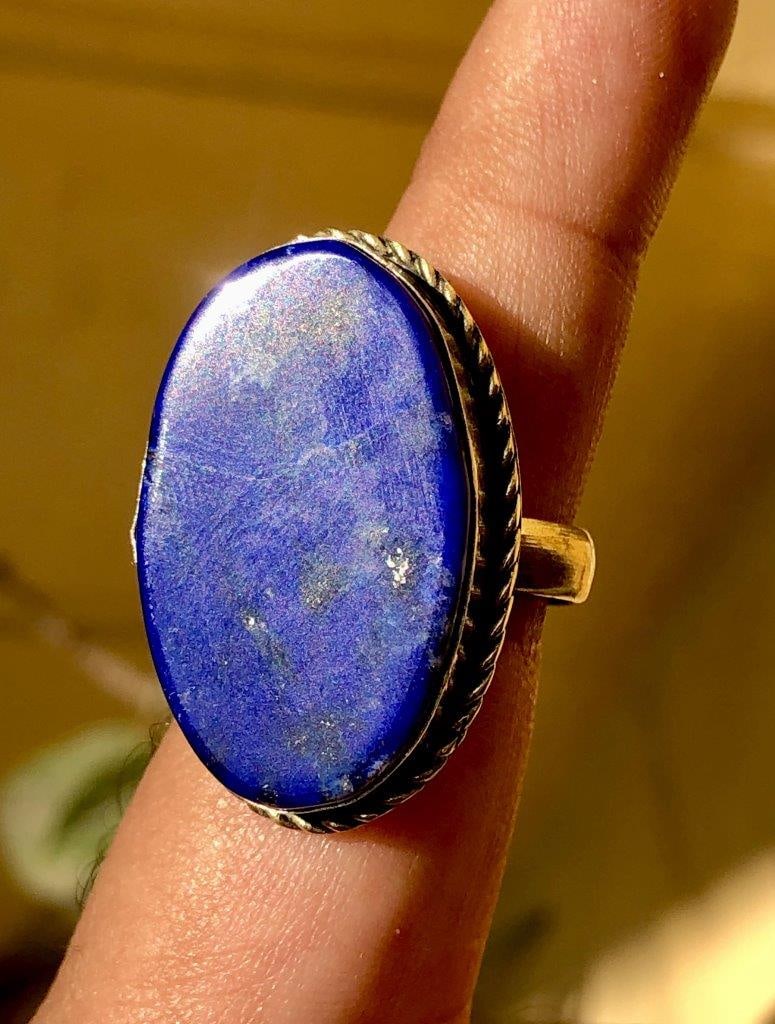 Lapis Lazuli ring, Brass ring, Handmade Unique ring - 3