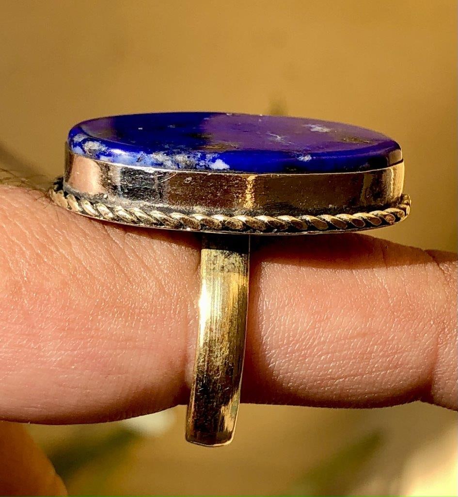 Lapis Lazuli ring, Brass ring, Handmade Unique ring - 4