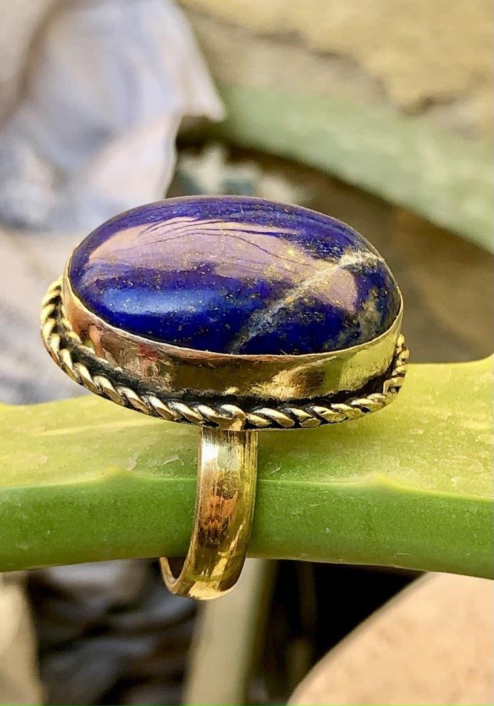Lapis Lazuli ring, Brass ring Gifts for him (1 of 3)
