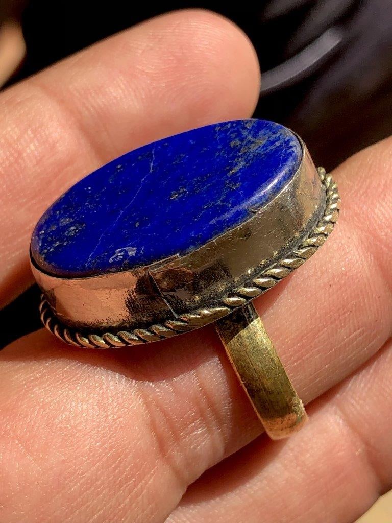 Lapis Lazuli Brass Ring, - 2